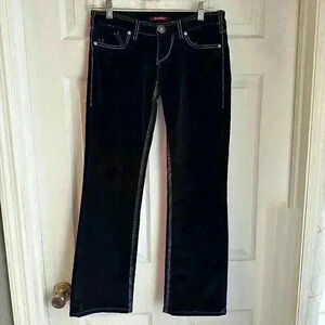 Vintage Y2K Guess Jeans Black Velvet Bling Low Rise Thick Stitch Sz 27